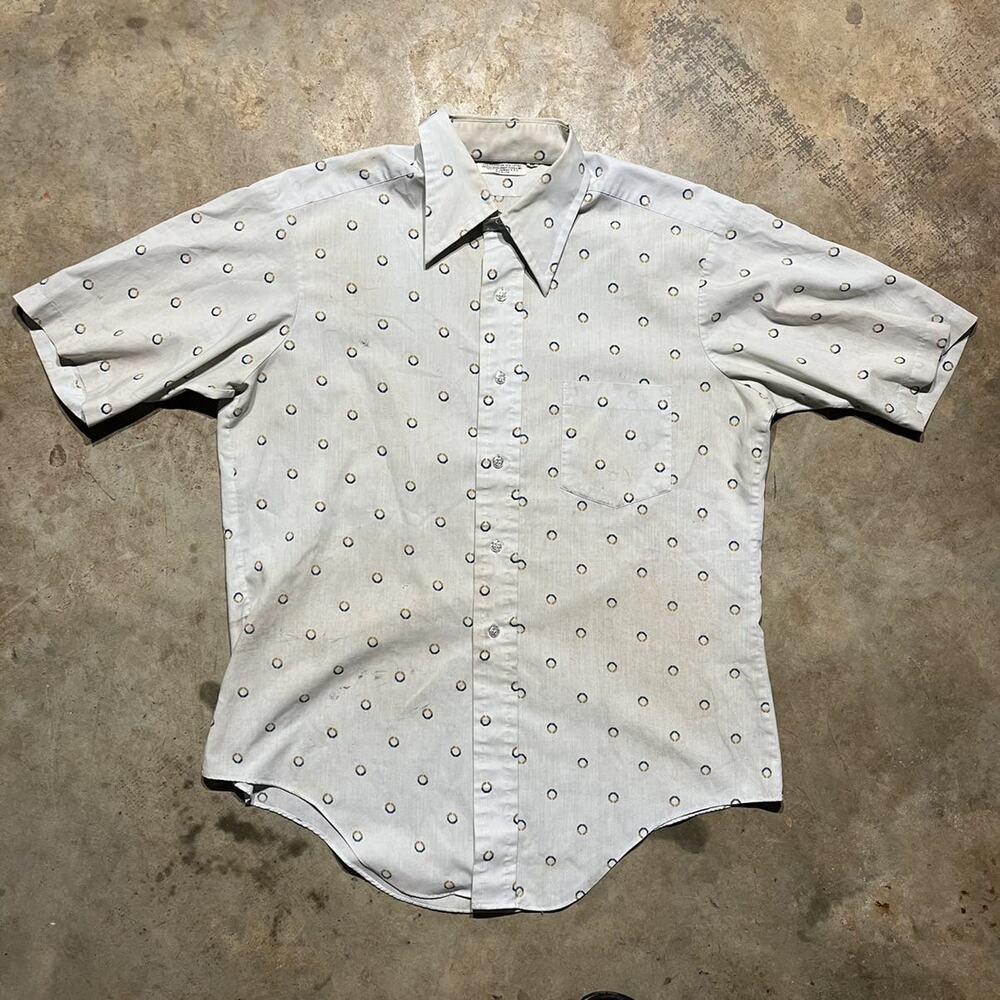 Vintage 60s Archdale White Pattern Short Sleeve Button Up